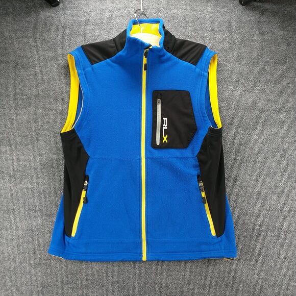 Ralph Lauren RLX Men's Zip Up Fleece Vest Blue Black Medium Zipped Pockets - Picture 2 of 13